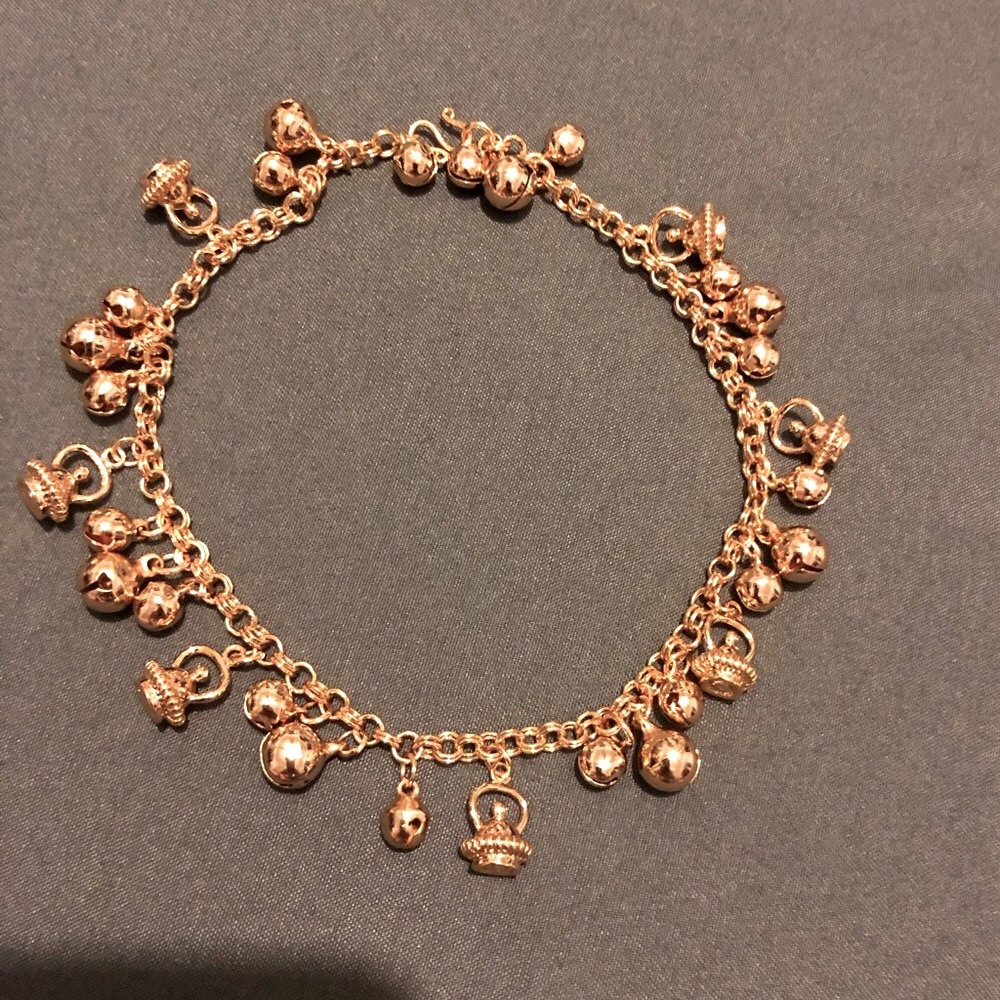 Bell & charms anklet 18k gold planted